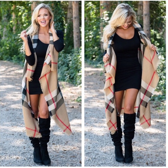 Jackets & Blazers - New Cozy Plaid Duster Vest in Beige